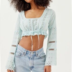 Kimchi Blue Pastel Blue Eyelet Crop Top size medium